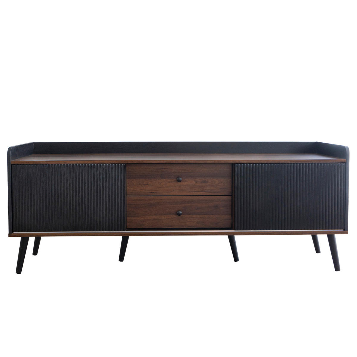 TV ormarić 160/40/58 cm crni i u boji prirodnog drva od iverala s kliznim vratima i 2 ladice - crna, drvni materijal (160/58/40cm) - OKWISH