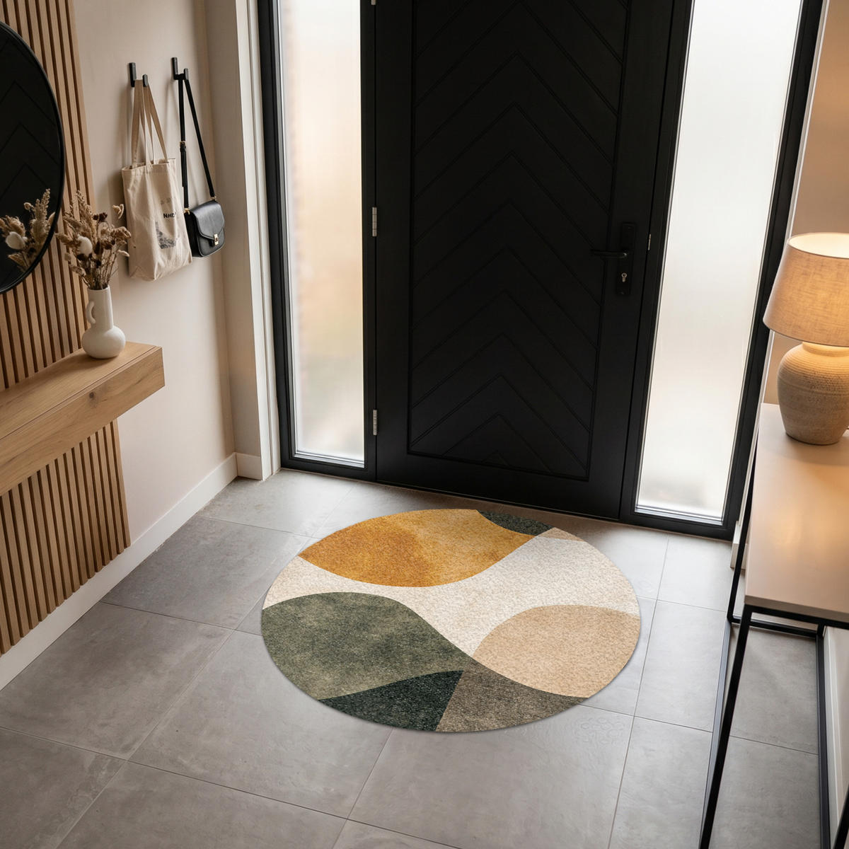 FUSSMATTE Formen - Ockergelb - Abstrakt Flurteppich 120x120 cm - Multicolor, Kunststoff (120/120cm) - MuchoWow