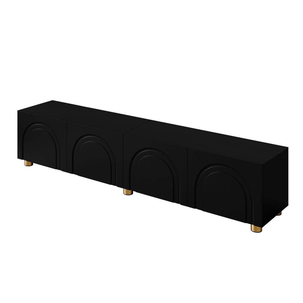TV-LOWBOARD 180 x 35 x 40 cm, 4 Türen, Relieffront, Metallfüße, Schwarz - Schwarz, Holzwerkstoff (180/40/35cm)