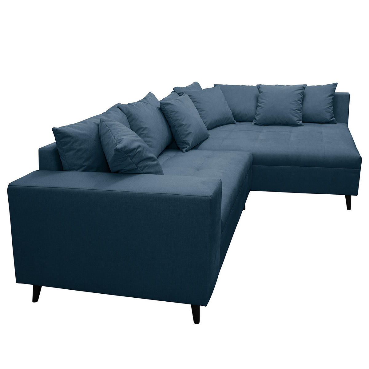 ECKSOFA mit Hocker - Dunkelblau, Holz/Birkenholz (247/174cm) - home24