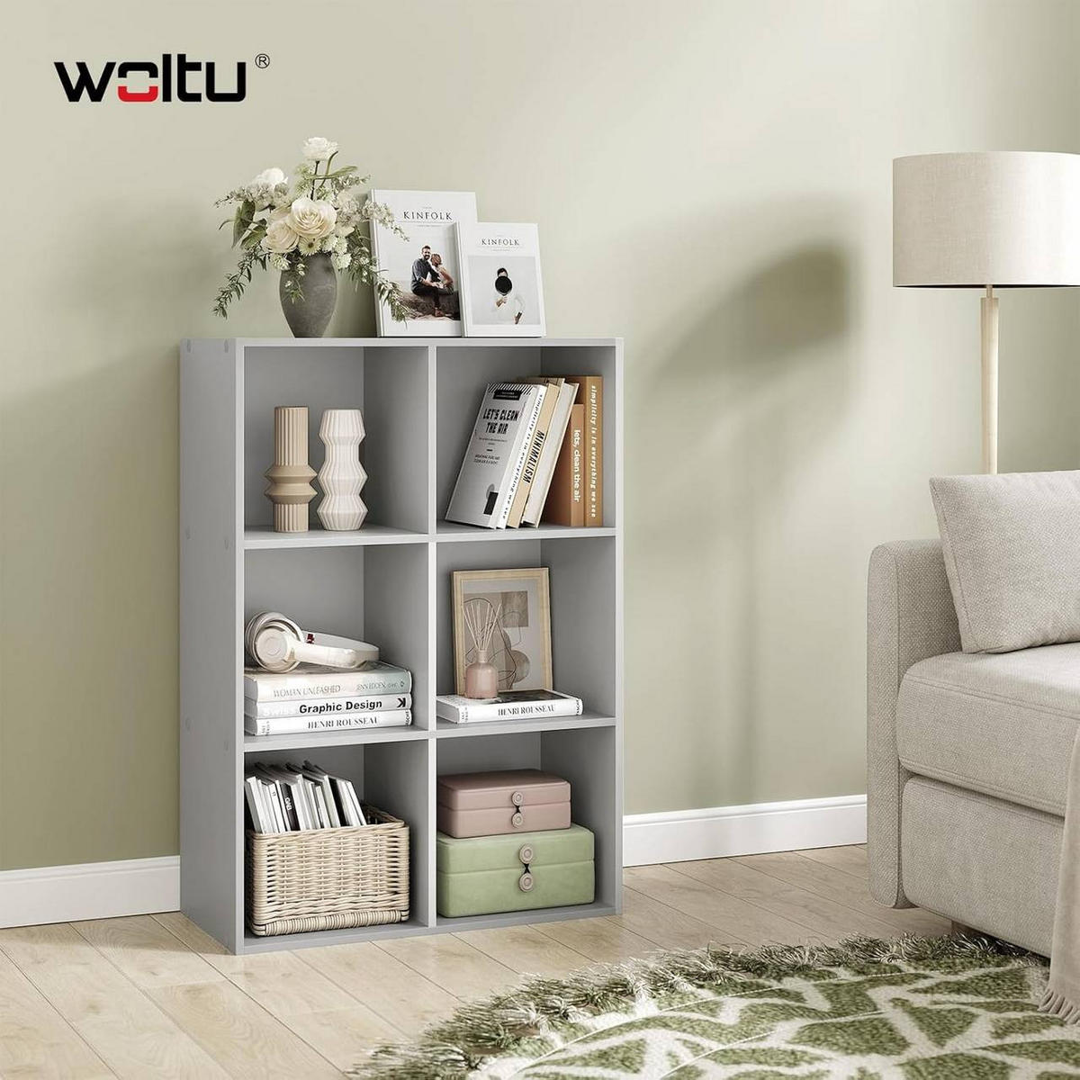 BÜCHERREGAL mit 6 Fächer, Holzwerkstoff, Grau - Grau, Holzwerkstoff (59.5/89/29cm) - Woltu