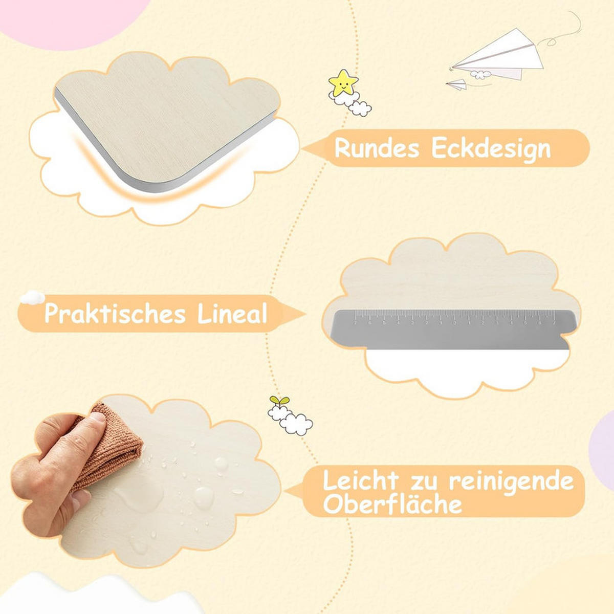 KINDERSCHREIBTISCH Höhenverstellbarer grau - Grau, Metall (80/88/51cm) - COSTWAY