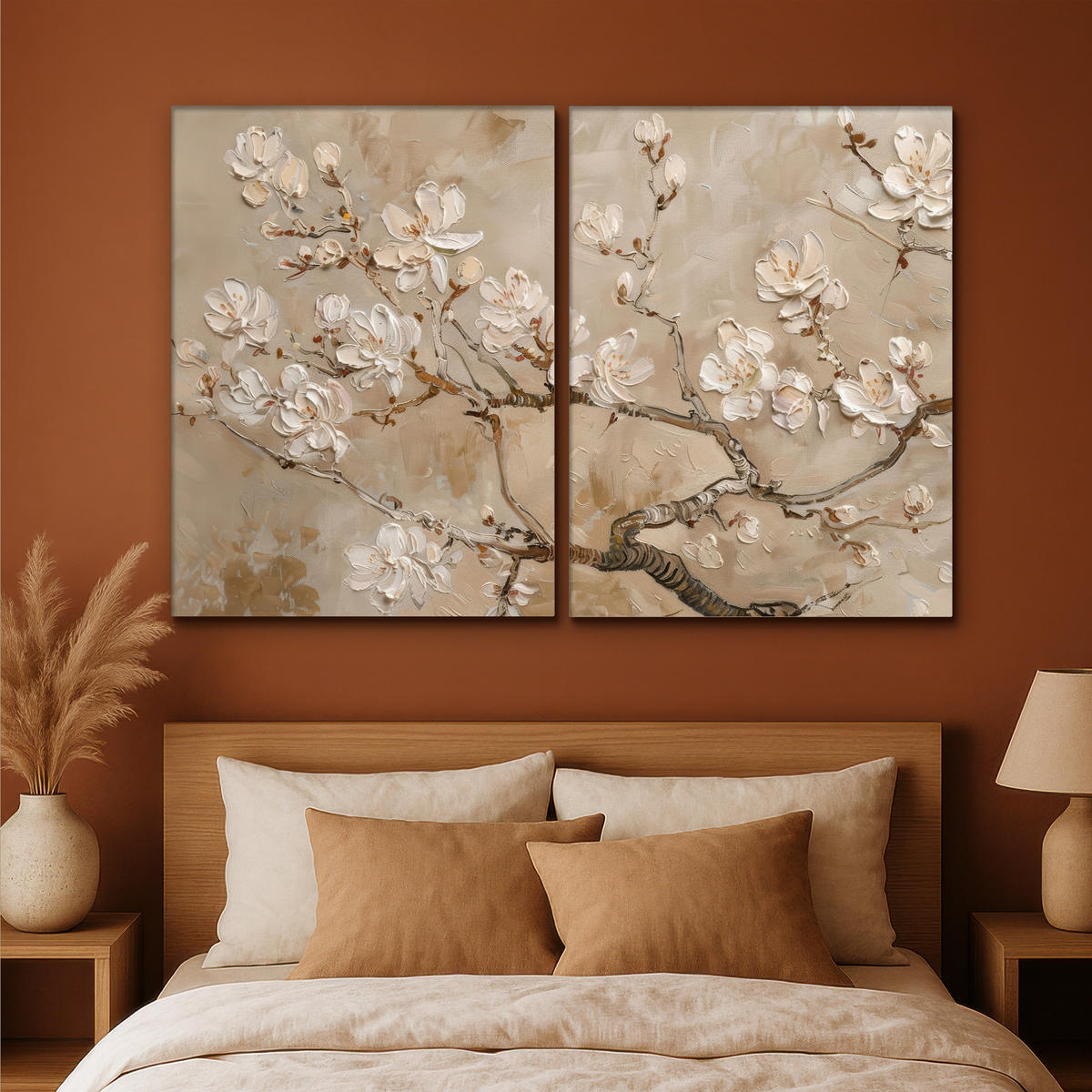 LEINWANDBILD 2er Set Beige - Blüte - Modern 180x120 cm - Greige, Textil (180/120cm) - MuchoWow
