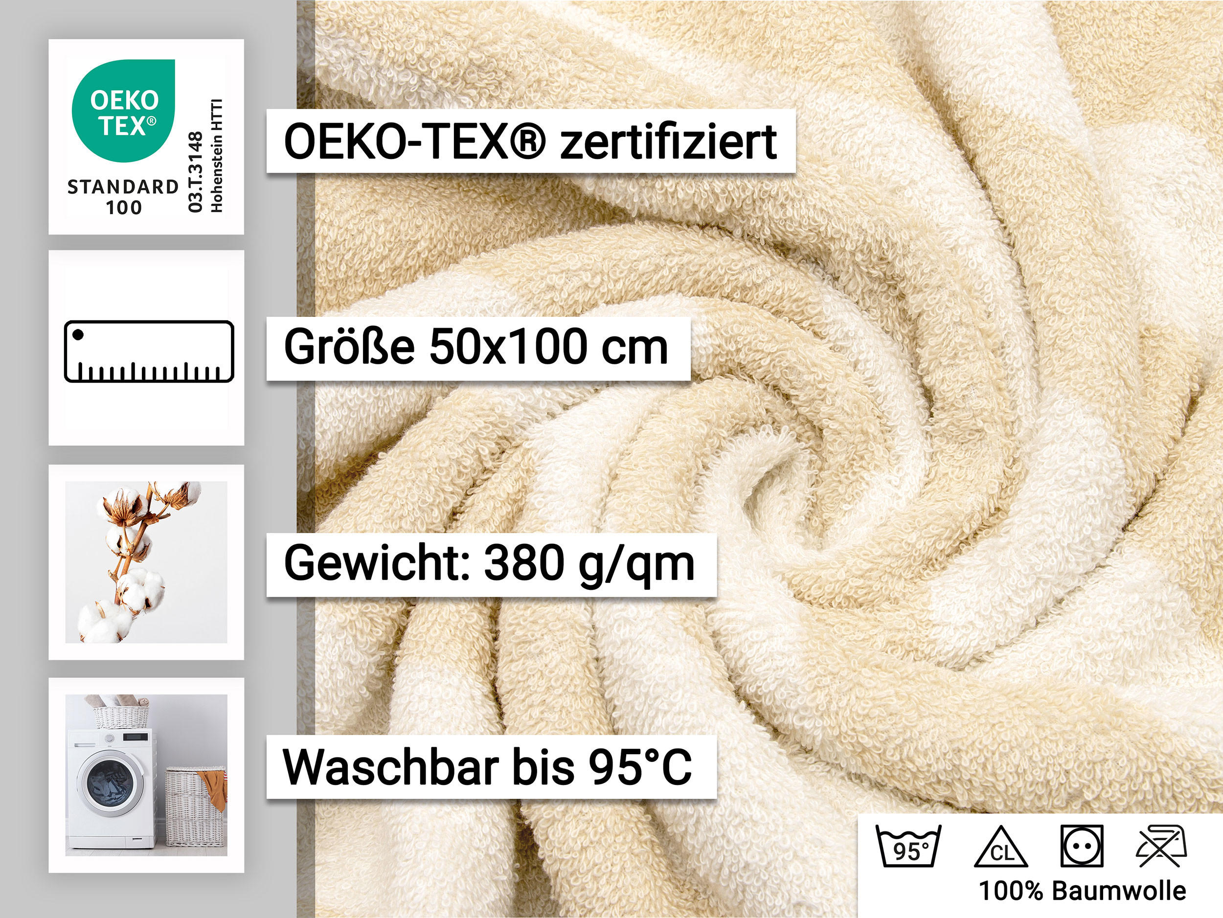 HANDTÜCHER, 4er-Set, 50x100 cm, 100% Baumwolle, Braun - Beige, Textil (50/100cm) - Zollner