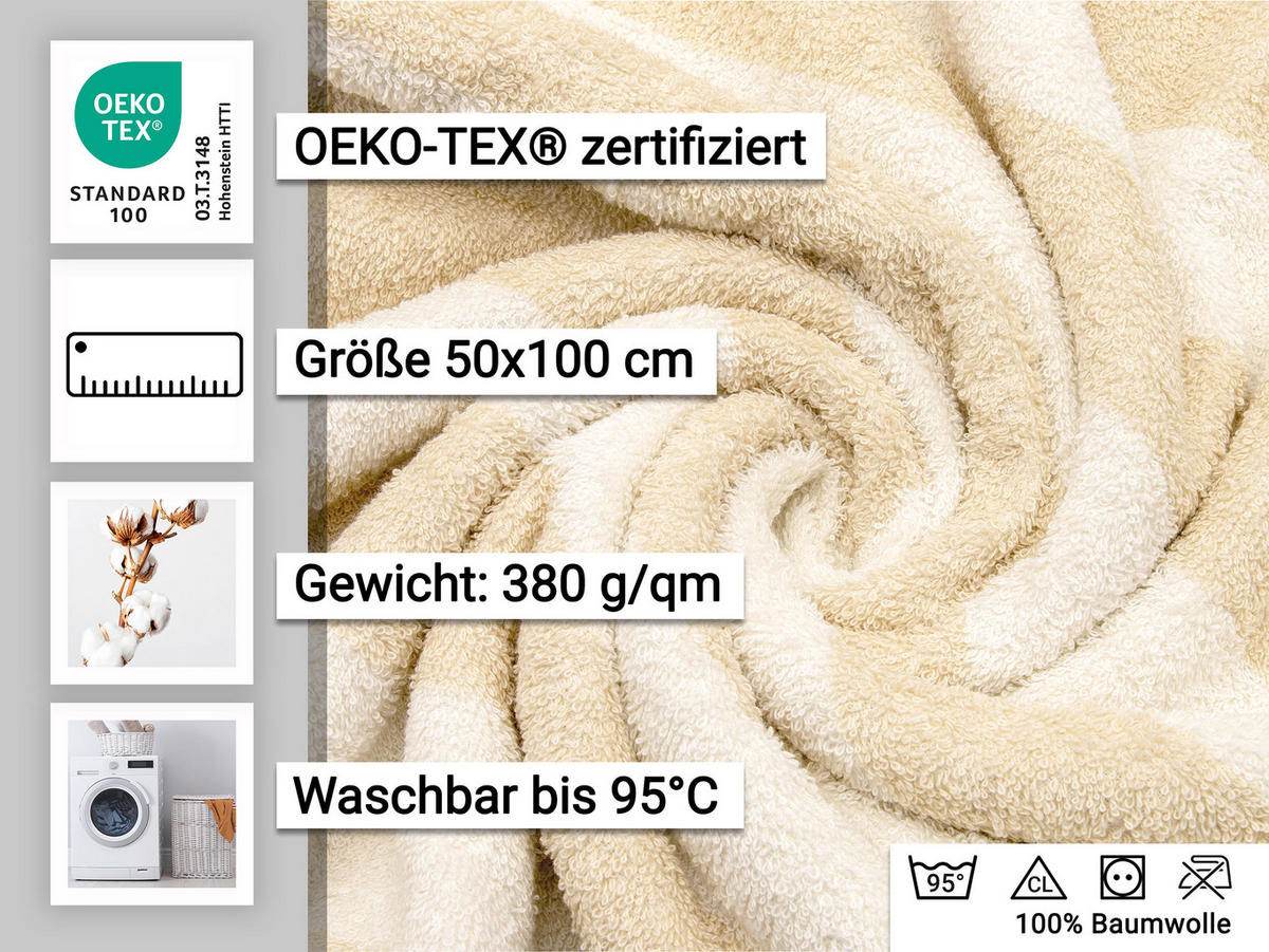 HANDTÜCHER, 4er-Set, 50x100 cm, 100% Baumwolle, Braun - Beige, Textil (50/100cm) - Zollner
