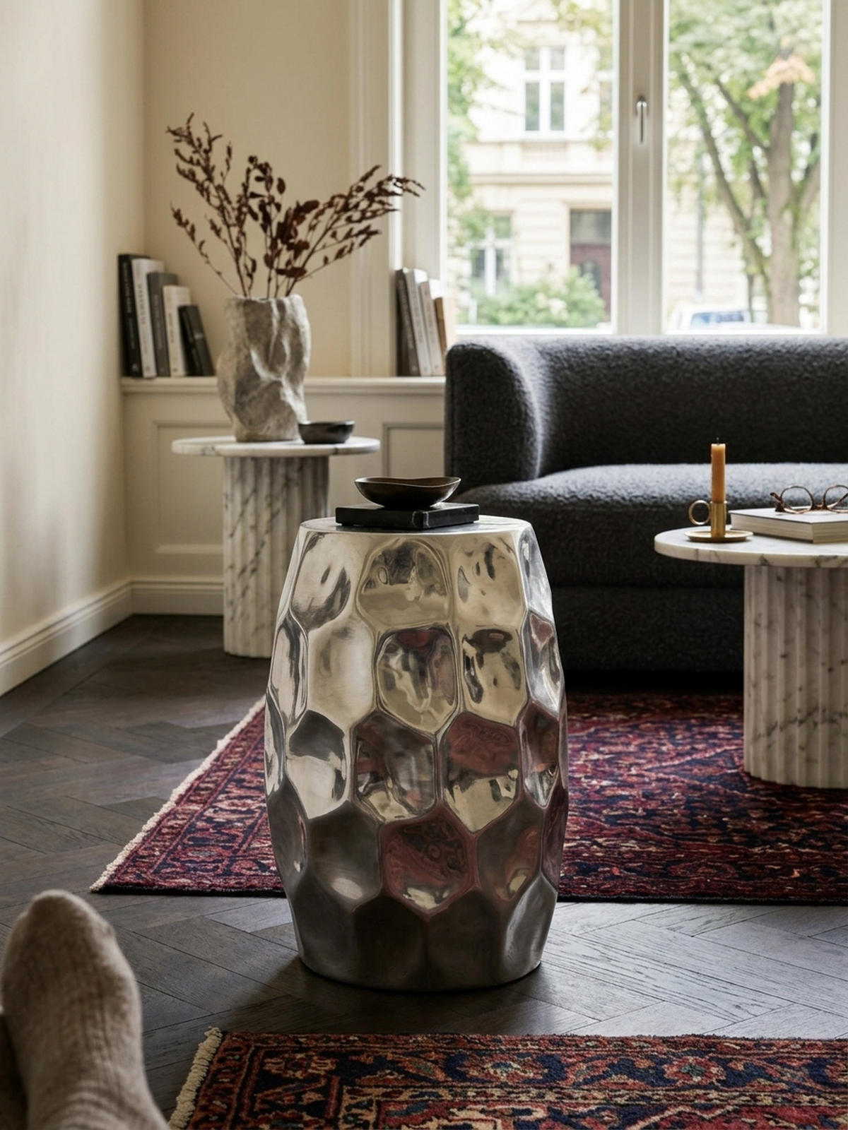 BEISTELLTISCH Aluminium Hammerschlag Pflegeleicht ENNS, Silber 30x30x47 cm - Silberfarben, Metall (30/30/47cm) - KADIMA DESIGN