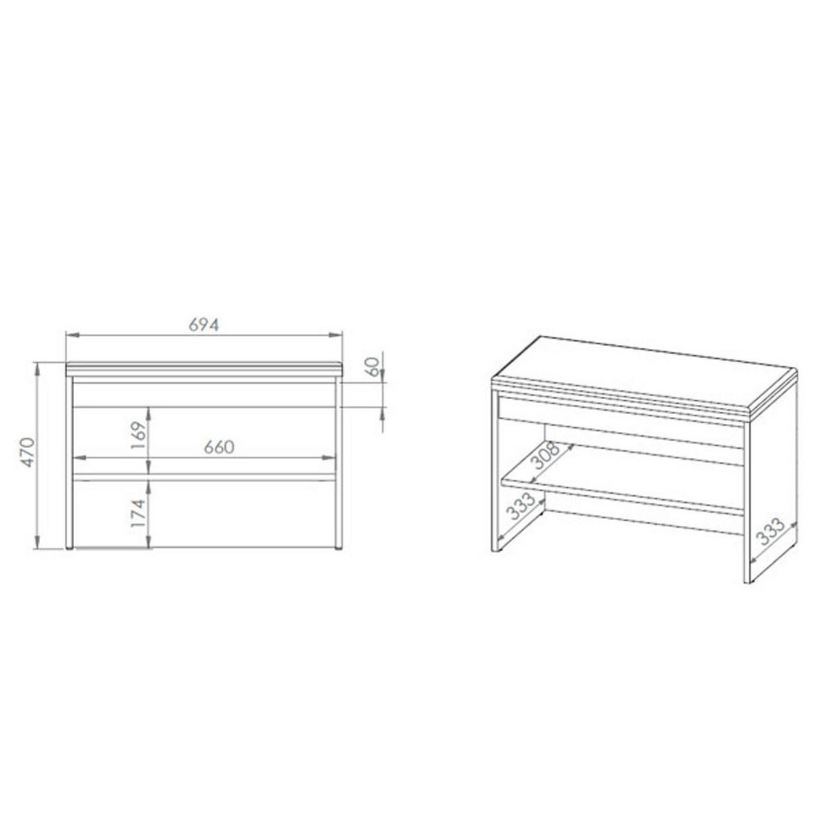 SITZBANK Hyga weiß / anthrazit 70 / 34 / 47cm - Anthrazit/Weiß, Holz/Holzwerkstoff (70/47/34cm) - Feldmann-Wohnen