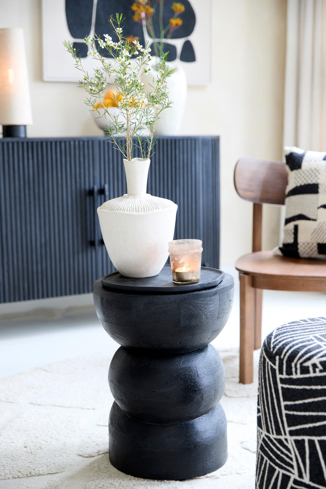 BEISTELLTISCH Azalio Schwarz Ø35/45 cm - Schwarz, Holz (35/35/45cm) - Light & Living