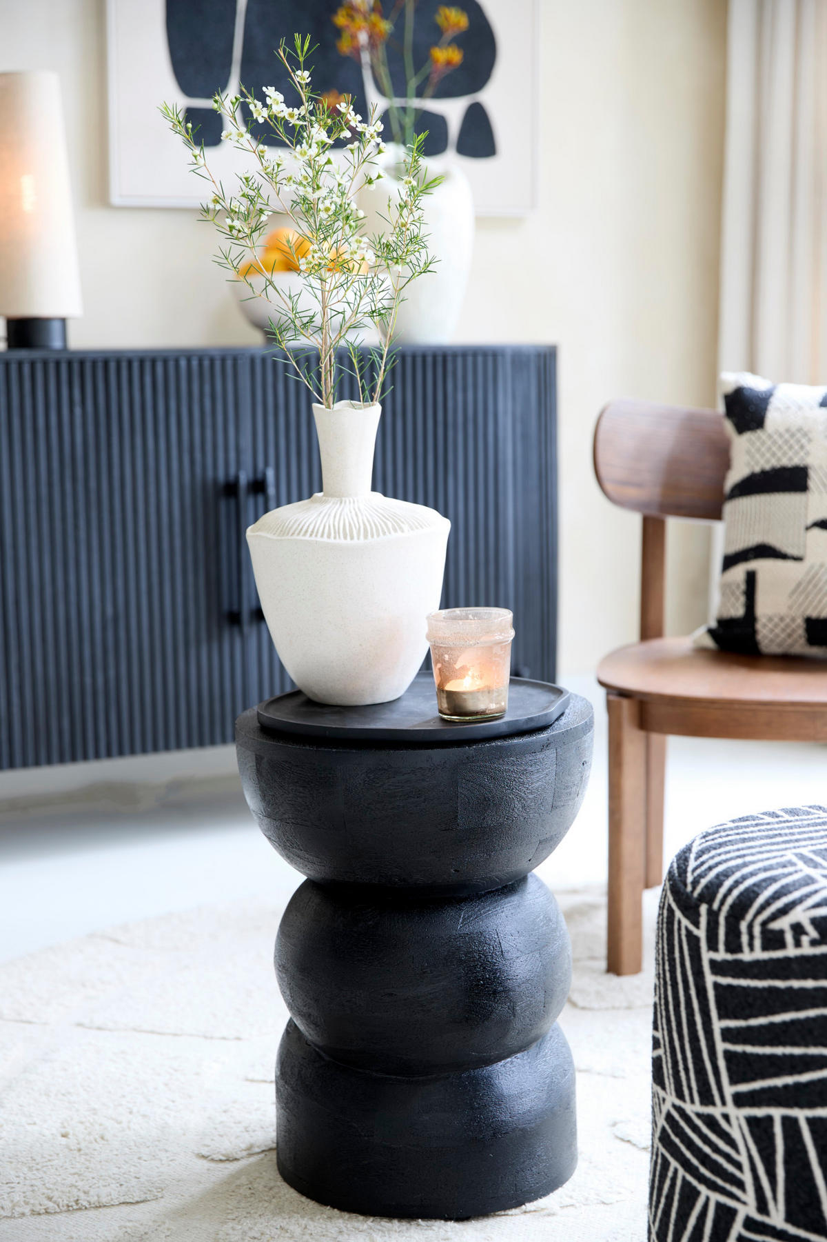 BEISTELLTISCH Azalio Schwarz Ø35/45 cm - Schwarz, Holz (35/35/45cm) - Light & Living