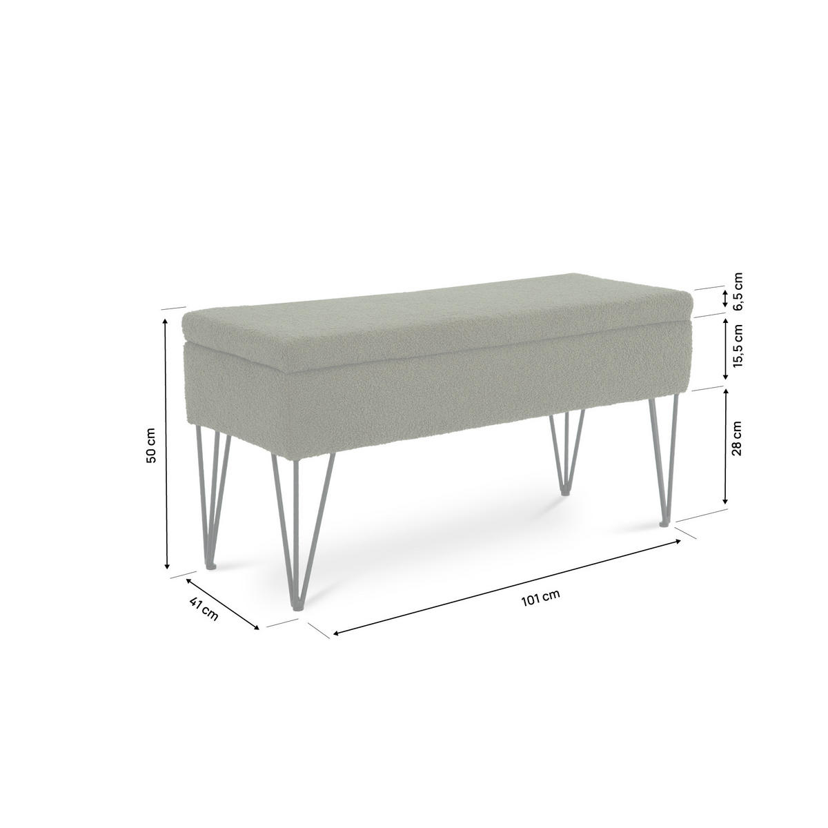 TRUHENBANK Alix aus khakifarbenem Frotteestoff - Schwarz/Grün, Holz/Textil (101/50/41cm) - Sicaan