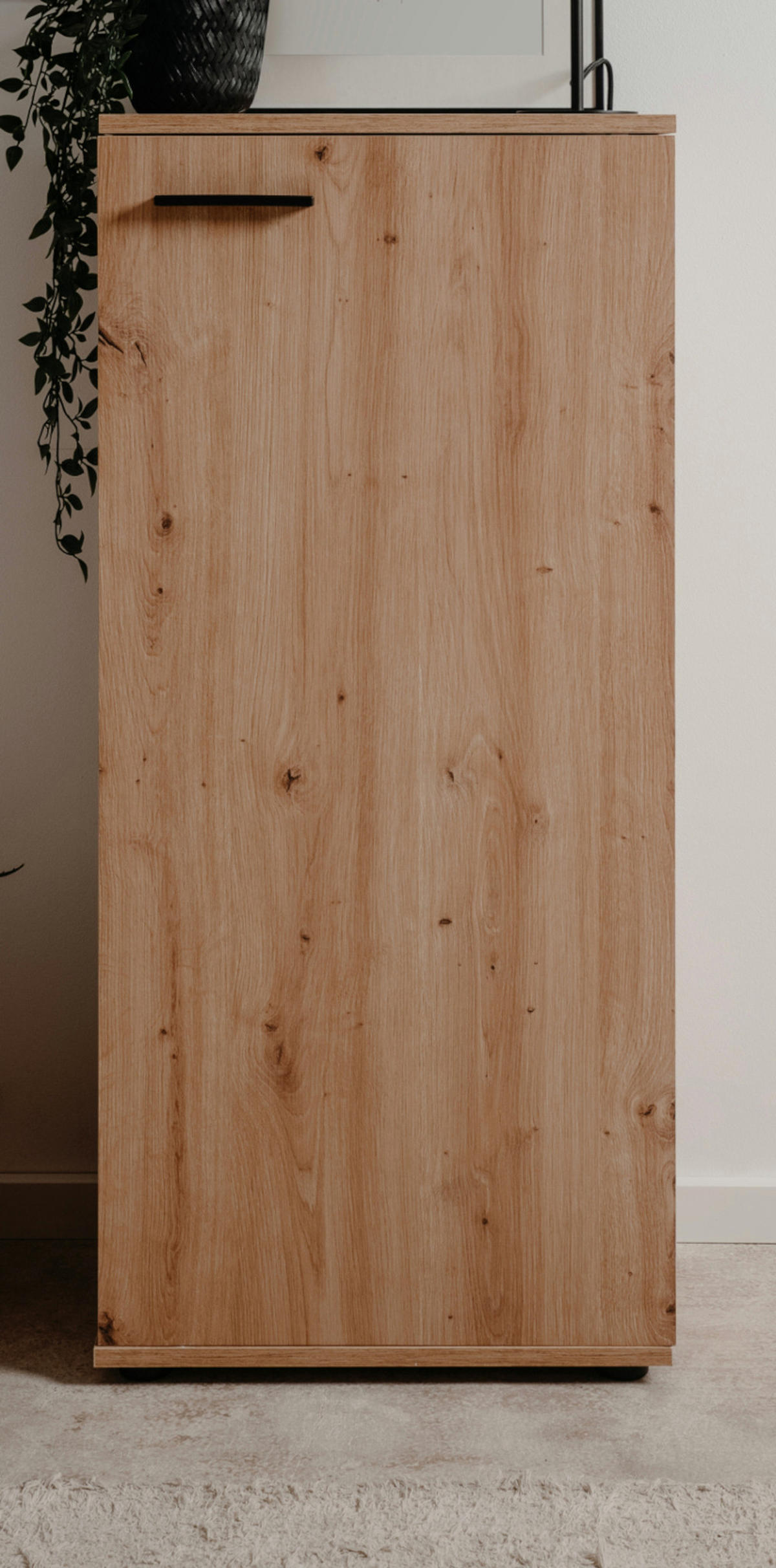 SCHUHSCHRANK Eiche Artisan 50 cm, Schuhkommode aufklappbar mit 6 Fächern - Schwarz/Eiche Artisan, Holzwerkstoff/Kunststoff (50/110/34cm) - Furn.Design