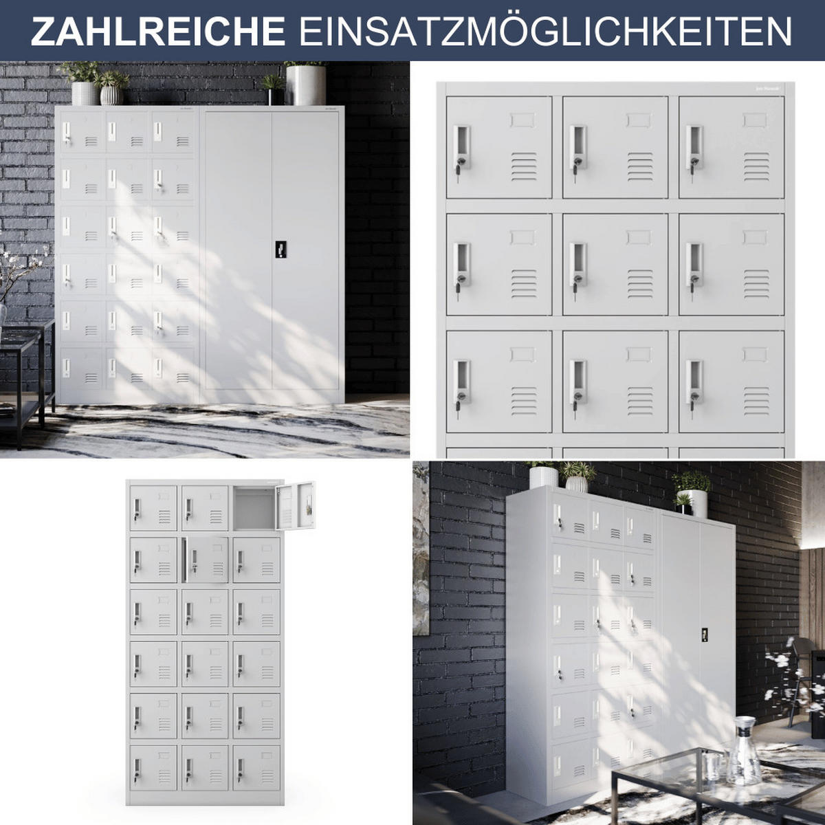 SCHLIESSFACHSCHRANK Spind BERN 18 Fächer185x90x40cm Grau - Grau, Metall (90/185/40cm) - DELUKE