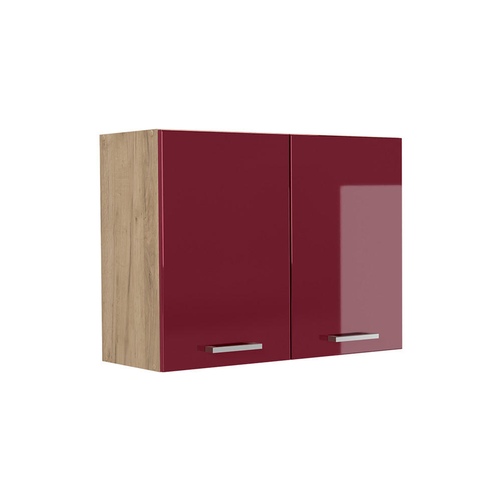 KÜCHENGLASSCHRANK R-Line, Rot Hochglanz/Goldkraft Eiche, 80 cm - Eichefarben/Rot, Holzwerkstoff (80/60/31cm) - Vicco