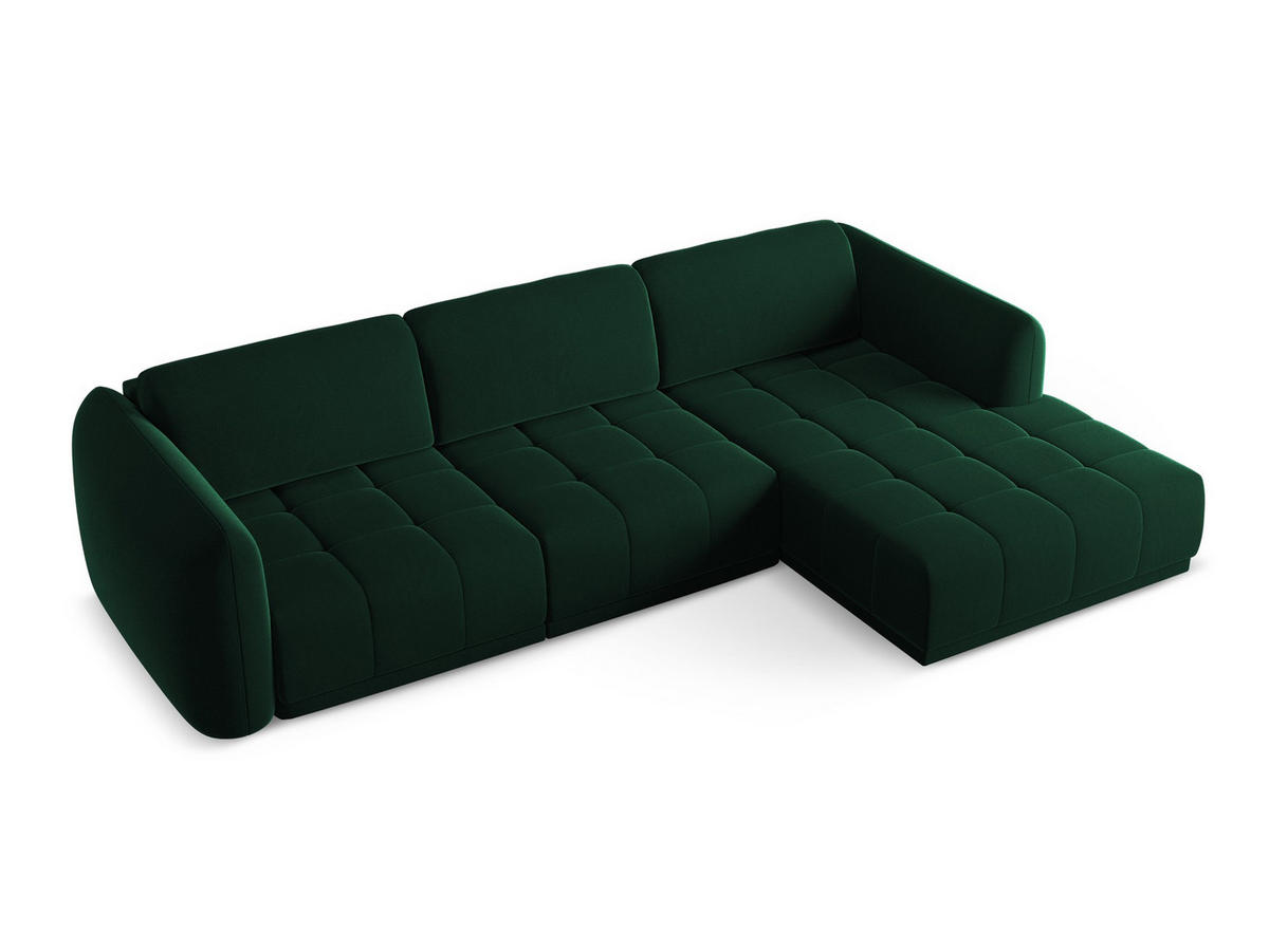 ECKSOFA Rechts Samt Stoff Grün - Dunkelgrün/Schwarz, Kunststoff/Textil (290/170cm) - Makamii