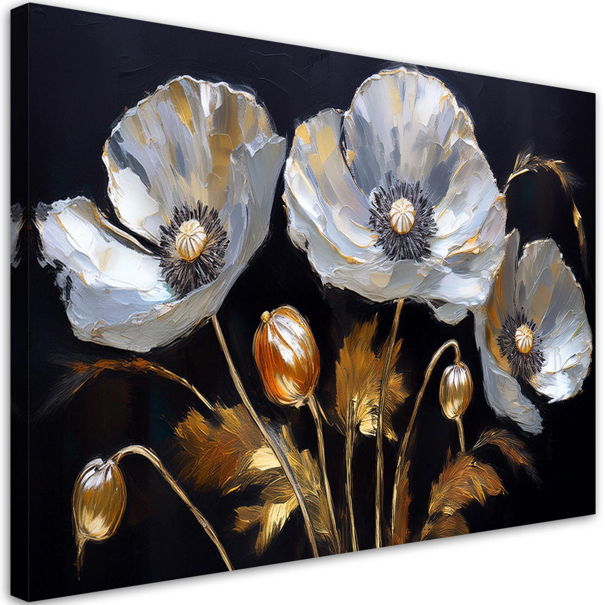 WANDBILD mohnblumen glamour silber - Schwarz, Textil (60/40cm) - Feeby