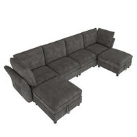 ECKSOFA mit 2 Stauraum-Hockern und Taschenfedern aus Chenille - Grau, Textil (289/137cm) - EVRYAE