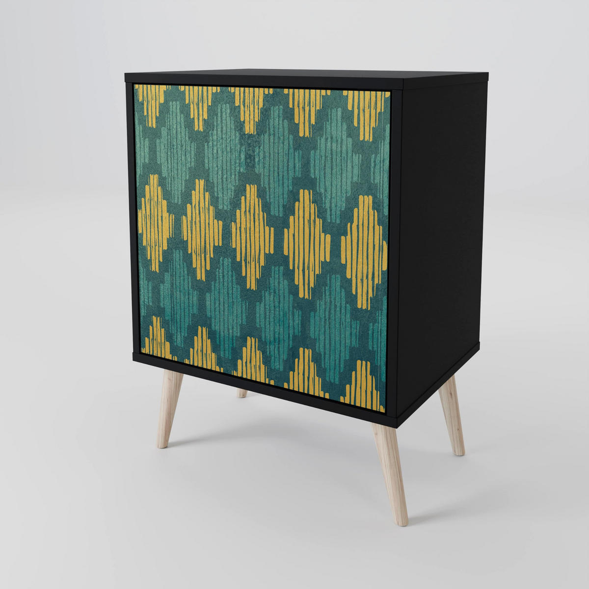 SIDEBOARD POLYGONS, Schwarz, 57,5x42x72,5 cm, Schwarze Metallfüße - Multicolor/Schwarz, Holzwerkstoff/Metall (57.5/72.5/42cm) - SpaceRebels