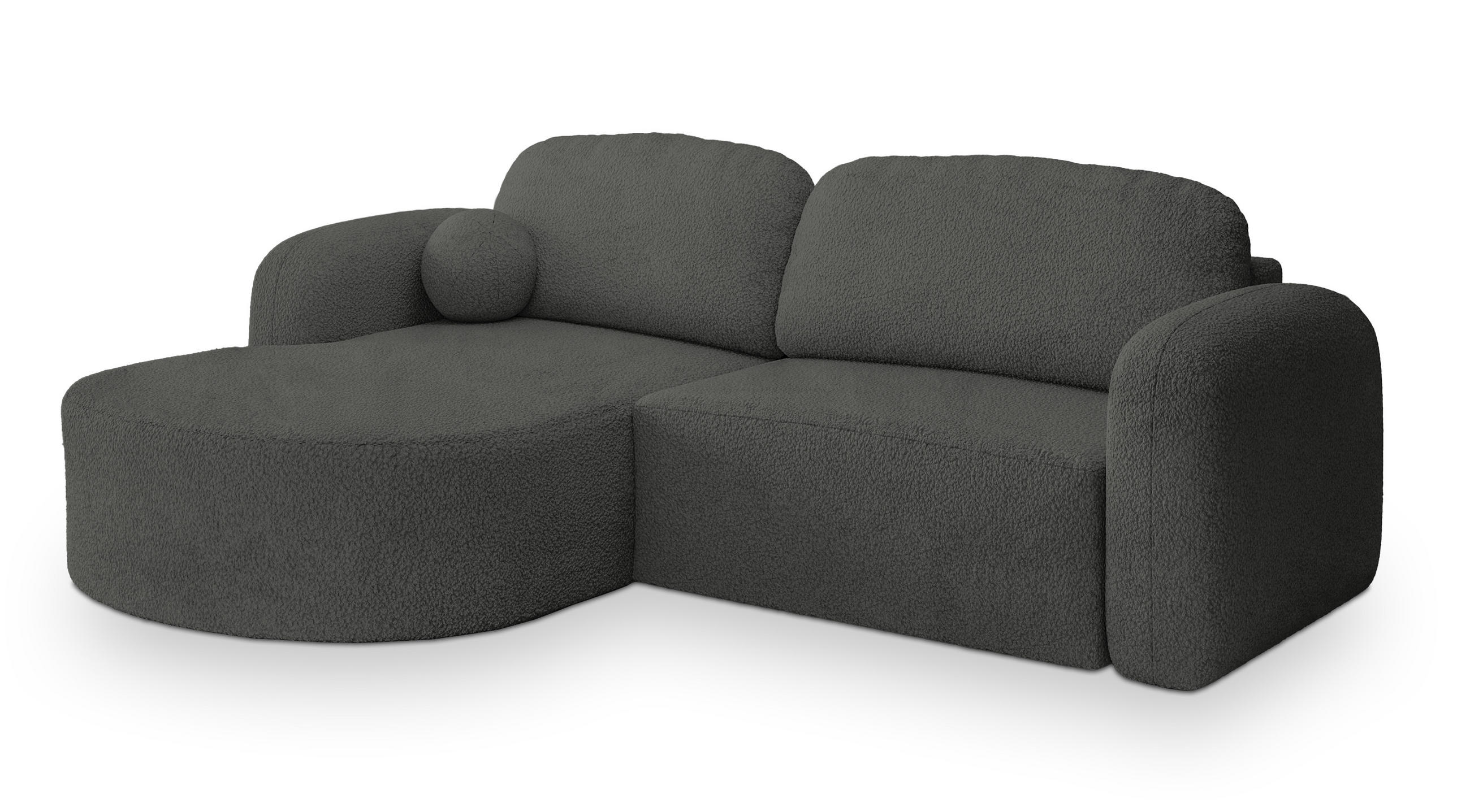ECKSOFA AMILIA L-S Grau Boucle-Stoff mit Schlaffunktion - Grau, Holz (263/174cm) - MASSENO