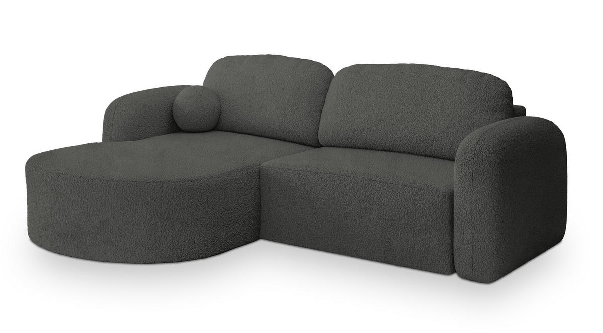 ECKSOFA AMILIA L-S Grau Boucle-Stoff mit Schlaffunktion - Grau, Holz (263/174cm) - MASSENO