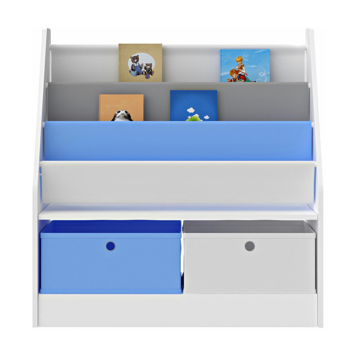 KINDERREGAL Neda - Blau/Weiß, Holzwerkstoff/Textil (71/74/23cm) - [en.casa]