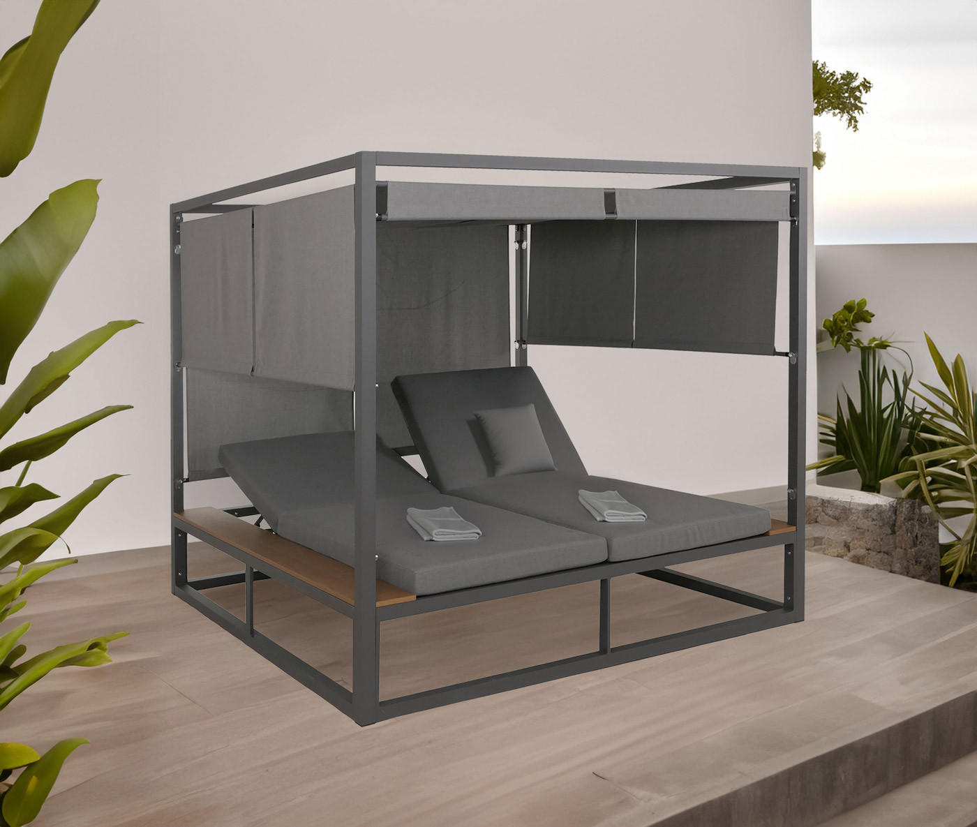 LOUNGE-GARTENLIEGE M63B Anthrazit, Grau - Anthrazit/Grau, Metall (200/200/200cm) - MCW