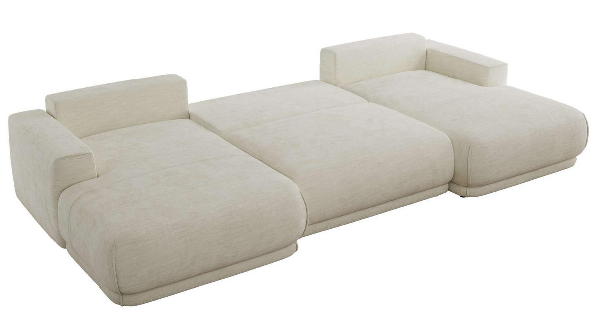 WOHNLANDSCHAFT RINA U Creme Schenille glatt - Creme/Schwarz, Kunststoff/Textil (360/85/170cm) - MKS