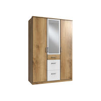 DREHTÜRENSCHRANK Click in Plankeneiche Weiß - 135 cm Breite mit Spiegel - Braun, Holzwerkstoff (135/199/58cm)
