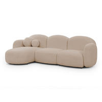 ECKSOFA Nuvola mit abgerundetem Design Hellbeige Bouclé-Stoff - Ottomane Links - Beige/Schwarz, Holz/Kunststoff (268/146cm) - S-Style Möbel