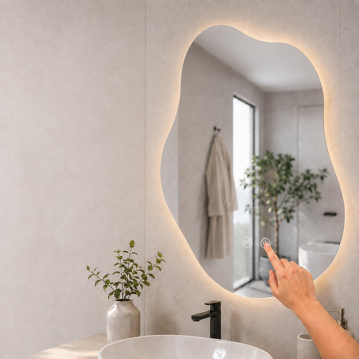 BADSPIEGEL Silber LED Anti-Beschlag Touch 80x52 cm - Transparent, Glas/Kunststoff (52/80/3cm) - Relaxdays