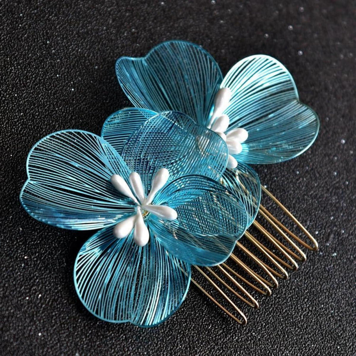 HAARKAMM 4er Set Blume Blau 7 x 6 cm - Blau, Metall (6/1/7cm)