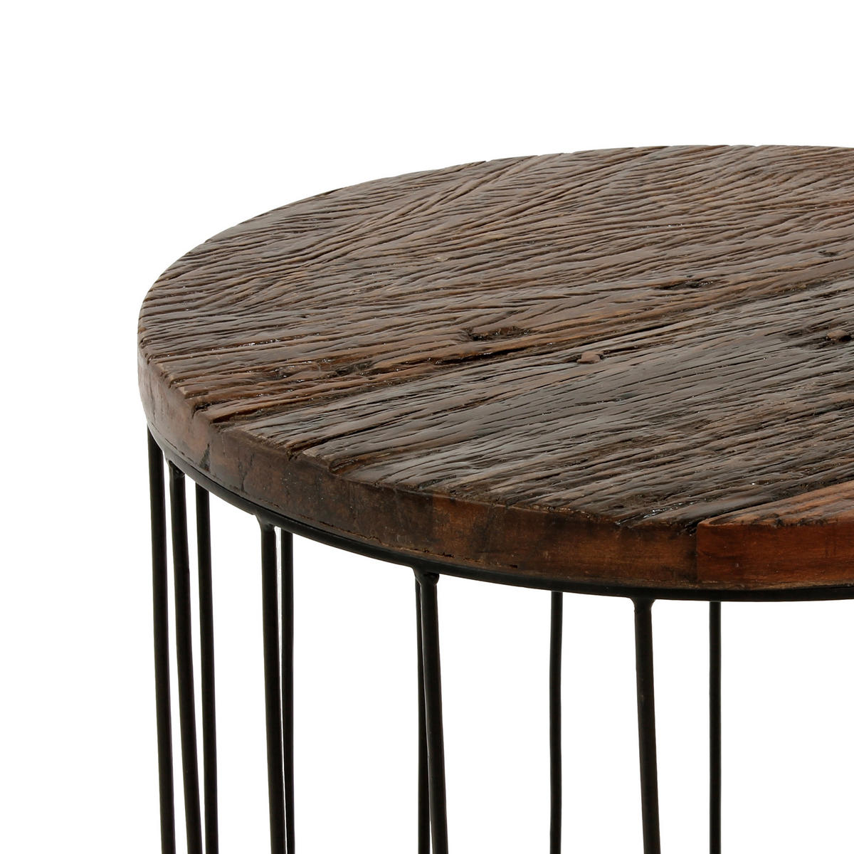 COUCHTISCH rund Ø50x50 cm Natur-Schwarz aus Altholz mit Metallgestell - Braun, Holz (50/50/50cm) - WOMO-DESIGN