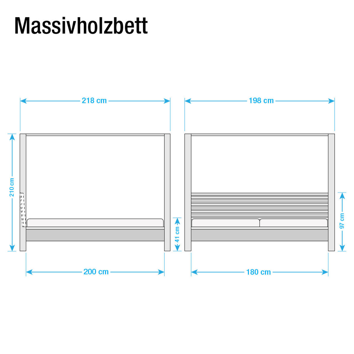 HIMMELBETT - Massivholz - Eichefarben, Holz (180/200cm) - home24