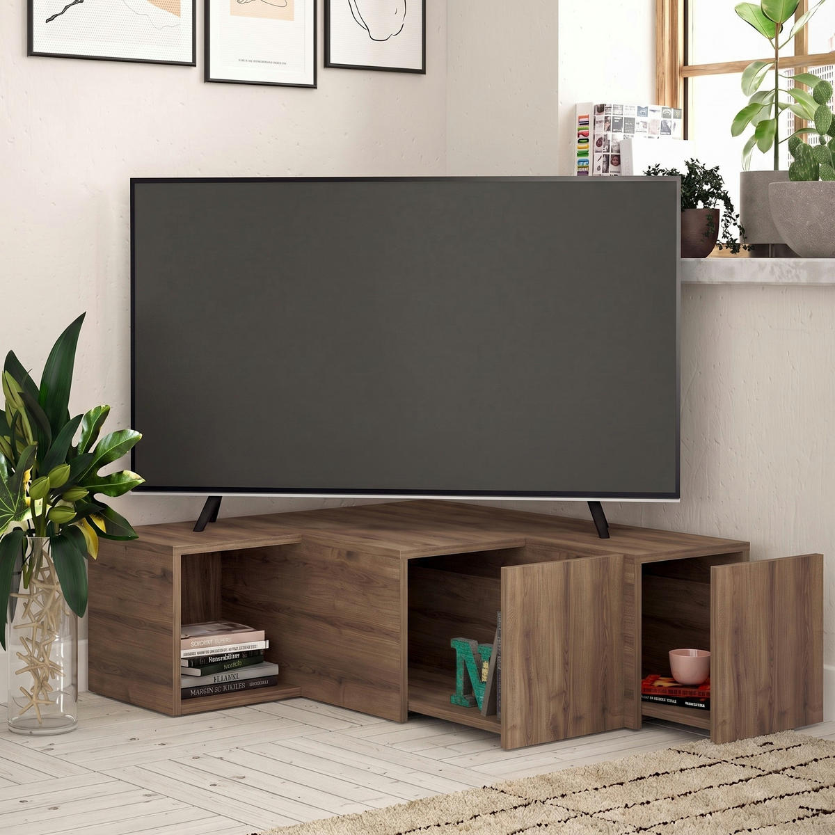 ECK-TV-LOWBOARD Compact Eiche dunkel 90/92/32 cm - Walnussfarben, Holzwerkstoff (90/32/92cm) - Decortie