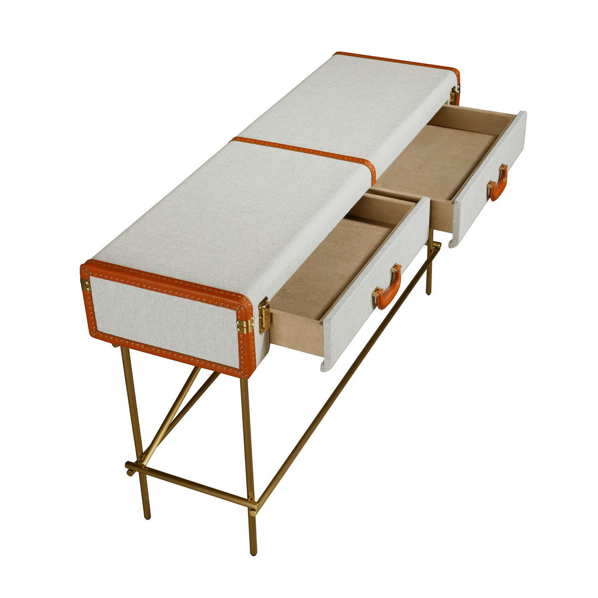 KONSOLENTISCH Rechteckiger Konsolentisch, Stoff, Nussbaum und polierter Goldstahl 141/45/81 cm - Grau, Holzwerkstoff/Metall (45/141/81cm) - ANGEL CERDA