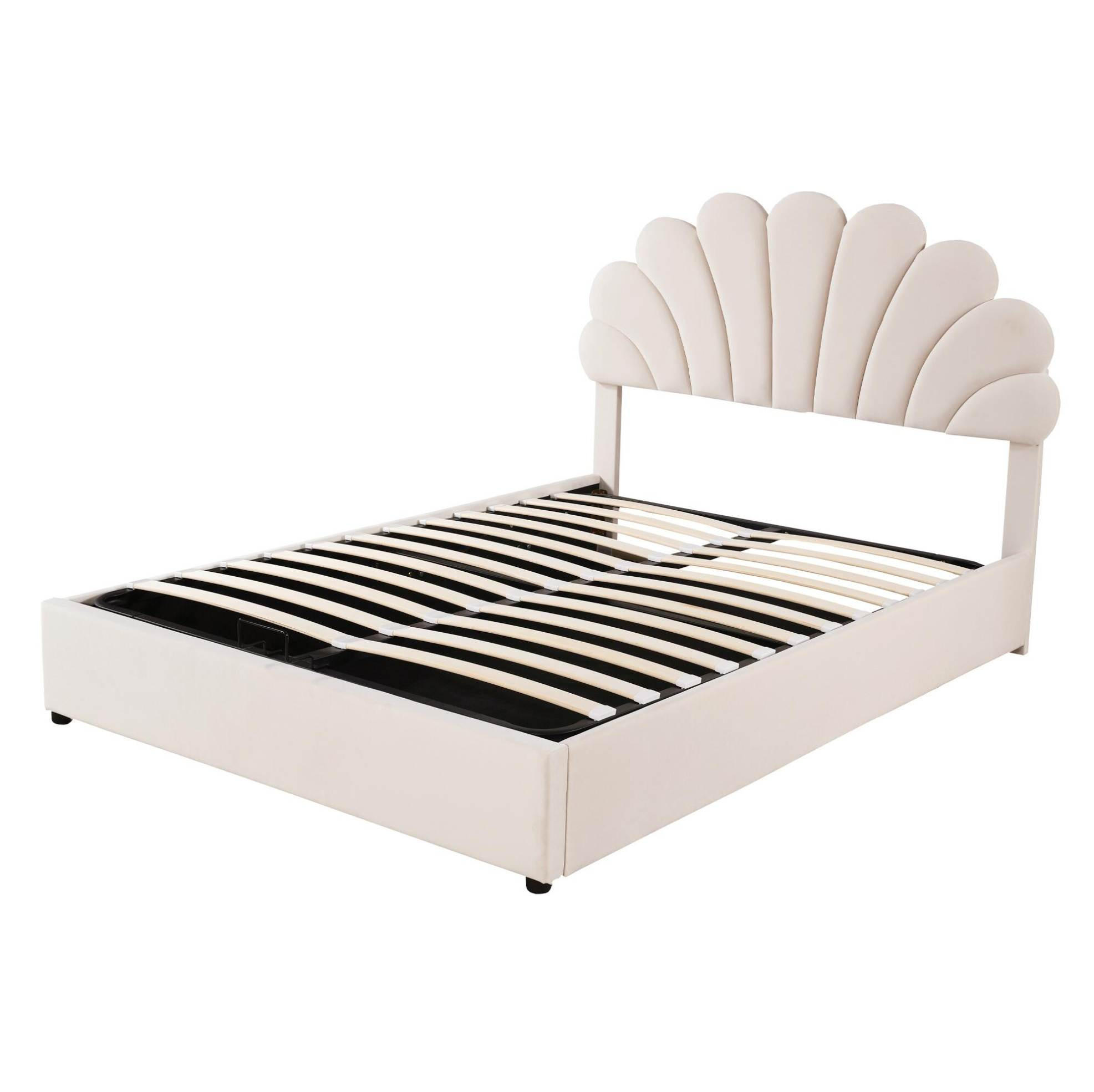 POLSTERBETT mit Stauraum 140x200 cm Samt Beige - Beige, Metall (140/200cm) - Meubliv