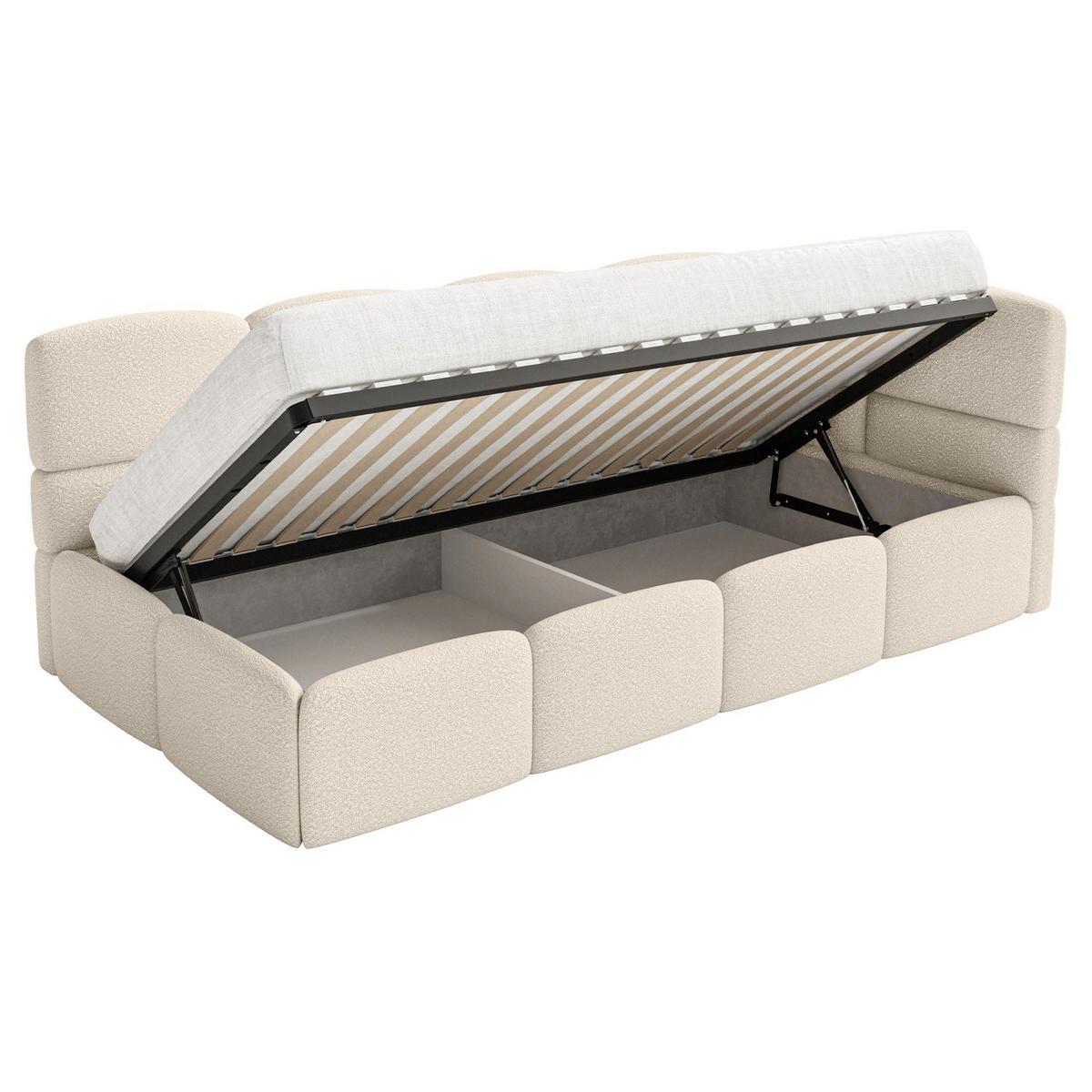 JUGENDBETT Cloudy rechts mit Rausfallschutz Bouclé Hellbeige - Ecru, Kunststoff/Textil (90/200cm) - Selsey