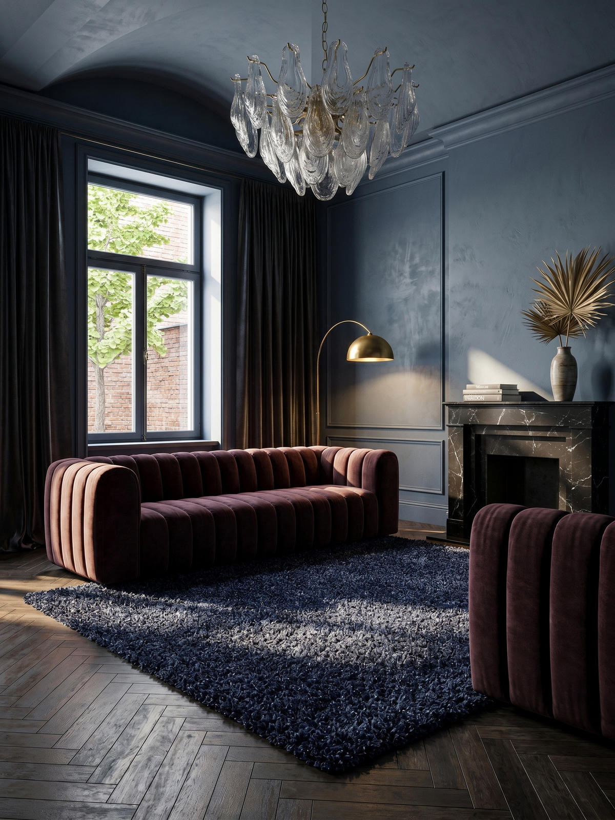 TEPPICH Hochflor Unifarben Polypropylen Wohnzimmer Shaggy Marineblau Rechteckig 240x340 - Blau, Textil (340/240cm) - KADIMA DESIGN
