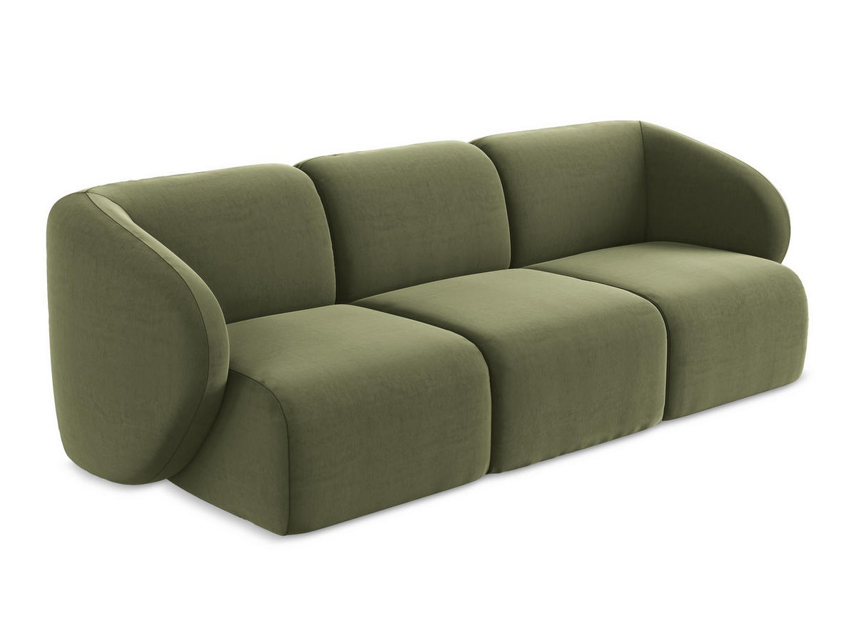 3-SITZER SOFA Samt Stoff Grün - Schwarz/Olivgrün, Holzwerkstoff/Kunststoff (244/75/94cm) - Makamii