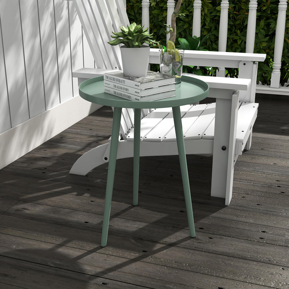BEISTELLTISCH DE-07265 mit Rand aus Stahl Grün - Grün, Metall (40/40/50cm) - ComfortXL