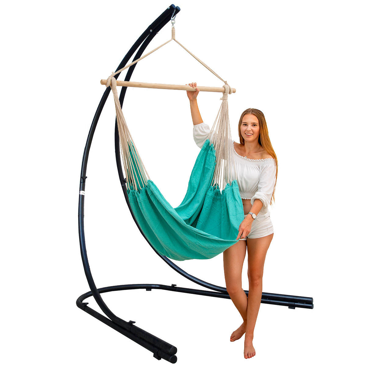 XXL-HÄNGESESSEL inkl. Gestell, 210 cm, Schwarz - Schwarz, Metall (140/210/160cm) - Amanka