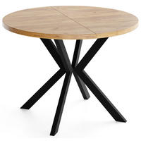 ESSTISCH Valeo runder ausziehbarer, Craft Eiche 100-180/100/76 cm - Eiche Wotan/Schwarz, Holzwerkstoff/Metall (100/180/76cm) - WFL GROUP