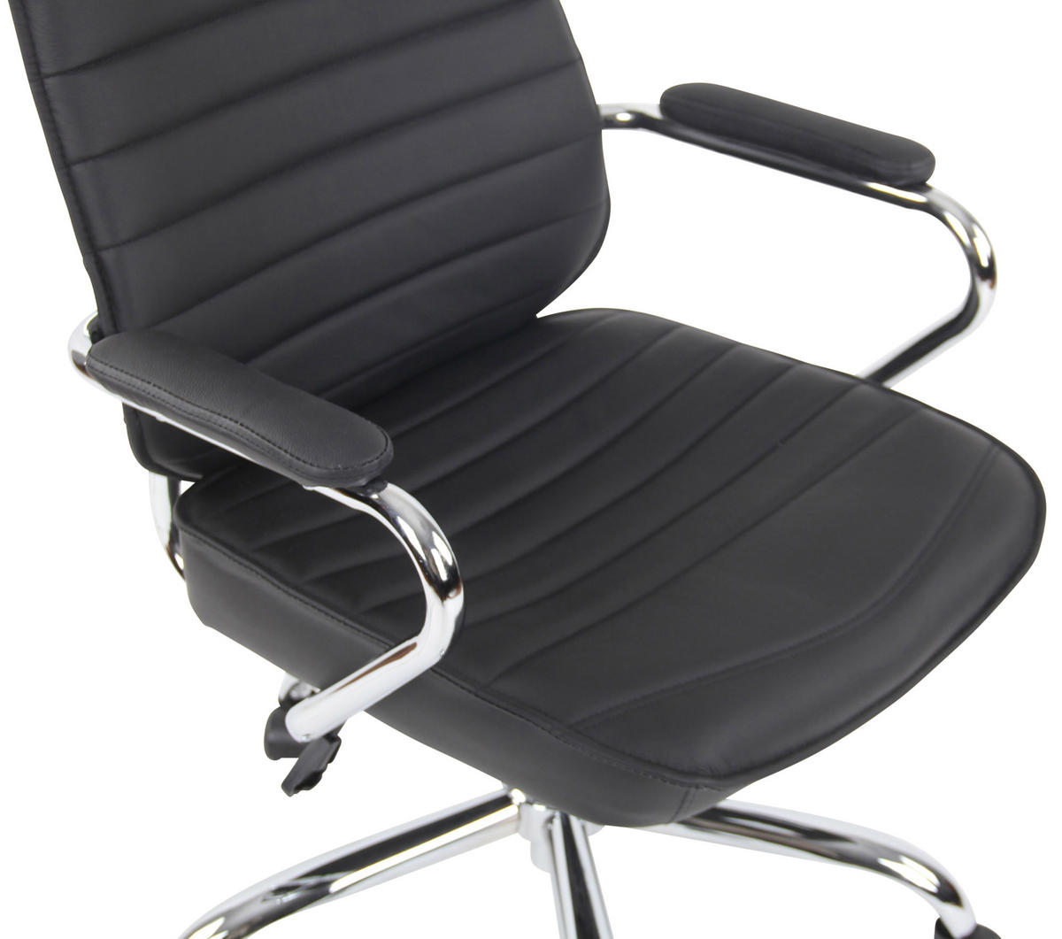BÜROSTUHL Rocket Echtleder schwarz - Chromfarben/Schwarz, Leder/Metall (59/128/57cm) - TPFLiving