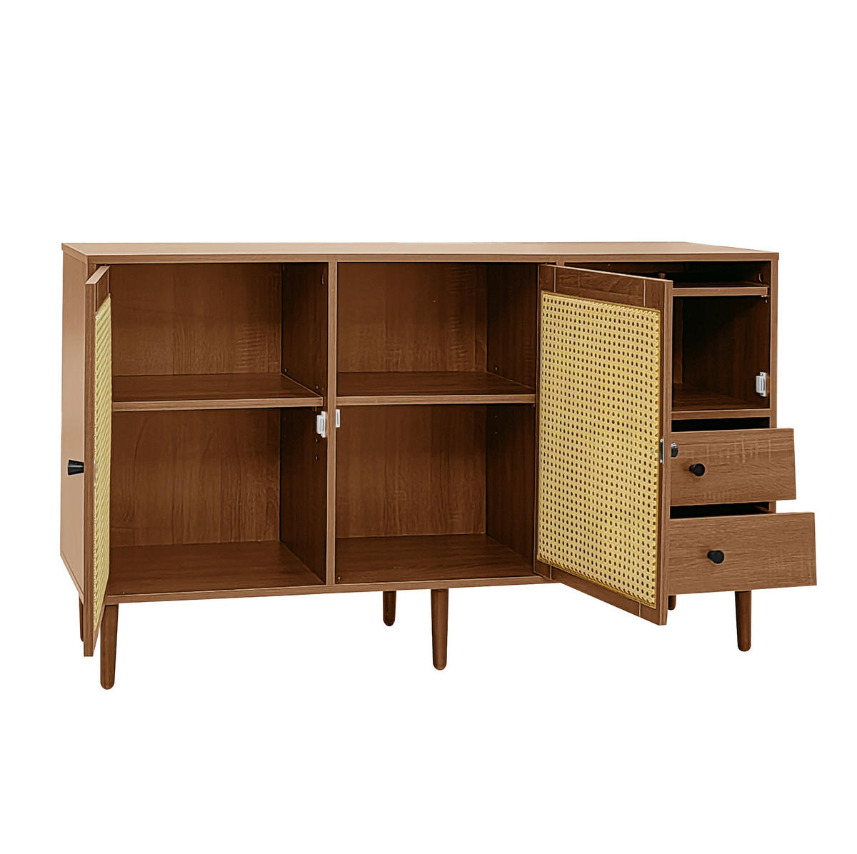 SIDEBOARD 130/40/75,5 cm in Holzfarbe mit Rattantüren und verstellbaren Böden - Eichefarben, Holzwerkstoff (130/75.5/40cm) - Flora Grace
