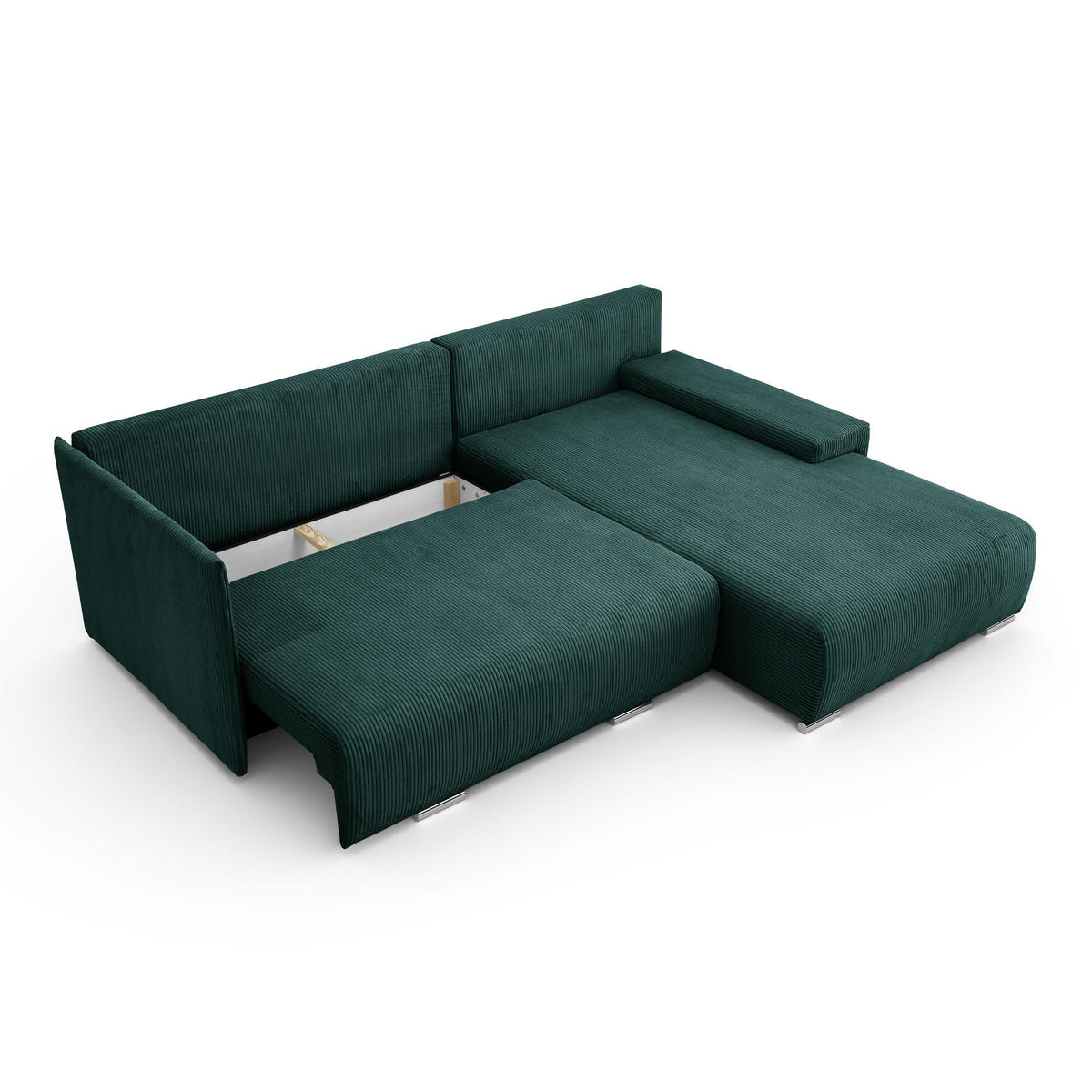 ECKSOFA L-Form Schlaffunktion Livorno Cord-Stoff Grün Rechts - Chromfarben/Schwarz, Holz/Kunststoff (246/188cm) - Kaiser Möbel