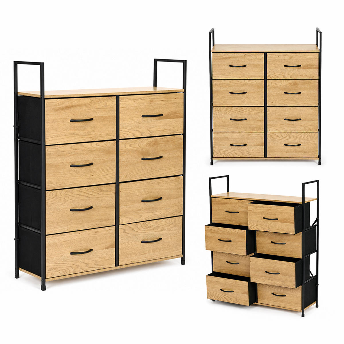 KOMMODE Holzoptik 8 Stoffschubladen - Schwarz/Braun, Holzwerkstoff/Textil (80/107/24cm) - Mat-Haus