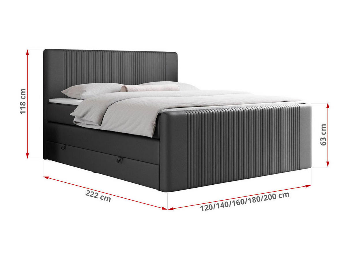 BOXSPRINGBETT KING DOREN 140/200 Dunkelgrau Kunstleder - H4 - Dunkelgrau, Holz/Textil (140/200cm) - MKS