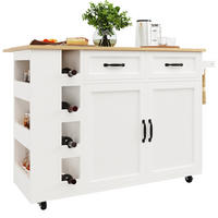 KÜCHENINSEL in Weiß und Naturfarben Servierwagen mit Schubladen für Küche und Esszimmer, B131.5/T43/H90.7 cm - Weiß/Naturfarben, Holzwerkstoff/Metall (131.5/90.7/43cm) - STILVORA