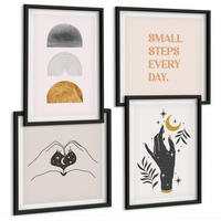 BILDER SET 4er Set - 50x50 cm & 40x60 cm Schwarzer Rahmen - Minimalistische Boho-Illustrationen - Schwarz, Kunststoff (50/50cm) - TULUP