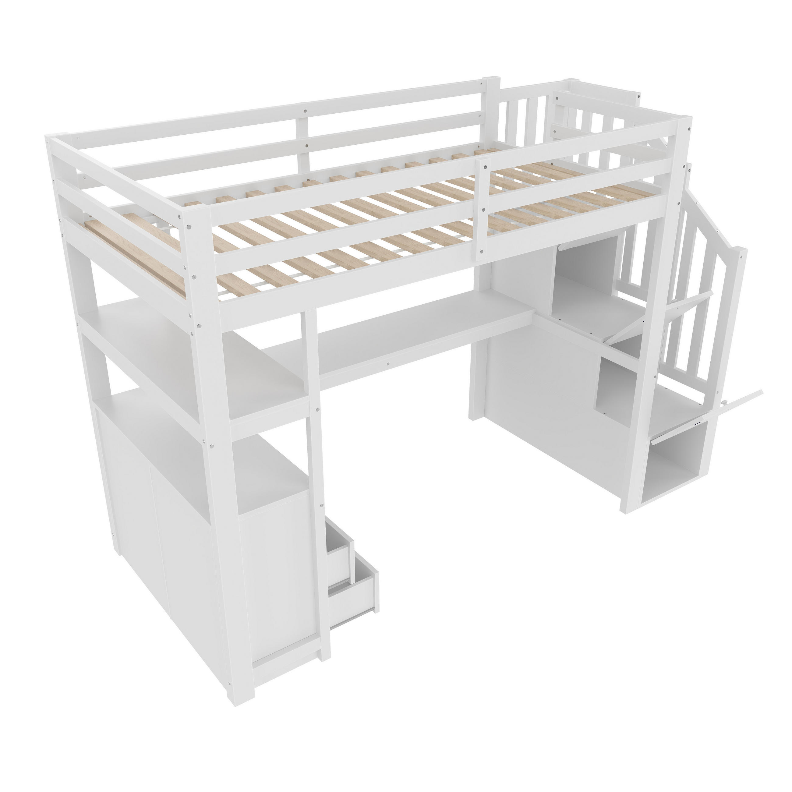 HOCHBETT 90/200 cm DE-04759, mit Stauraumleiter und 2 Schubladen in Weiß - Weiß, Holz/Holzwerkstoff (90/200cm) - ComfortXL