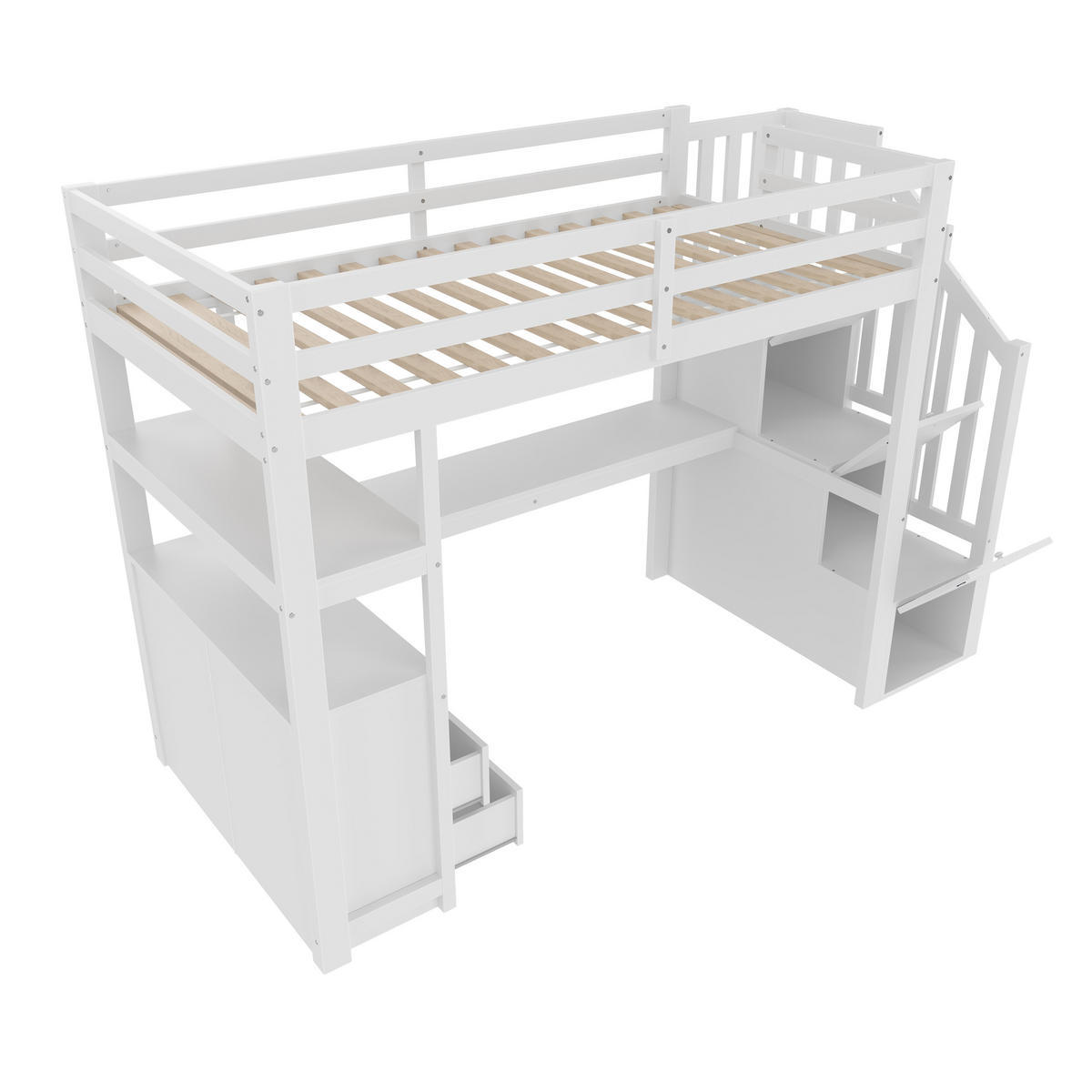 HOCHBETT 90x200cm Weiß Stauraumleiter 2 Schubladen - Weiß, Holz (90/200cm) - FLIEKS